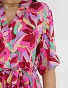 sweewe Rochie Fucsia Tip Cămașă din Viscoză cu Flori și cu Cordon de legat Fstrid