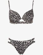 swest Bikini Negru cu Imprimeu Leopard Sutien și Chiloți cu Decupaje Savettea