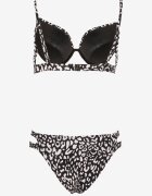 swest Bikini Negru cu Imprimeu Leopard Sutien și Chiloți cu Decupaje Savettea
