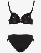swest Bikini negru Sutien cu Aplicație și Chiloți figă cu Șnururi Ulosella