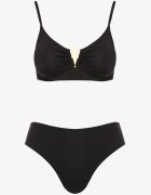 swest Bikini negru Sutien cu decorațiune metalică și Chiloți figi Kinirela