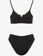 swest Bikini negru Sutien cu decorațiune metalică și Chiloți figi Kinirela