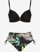 swest Bikini Negru Sutien și Chiloți cu elastic cu model tropical Sadeille