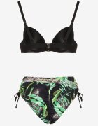swest Bikini Negru Sutien și Chiloți cu elastic cu model tropical Sadeille