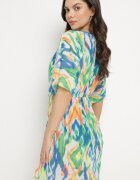 swest Cardigan Verde de plasă cu model abstract și legătură Revarella