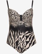 swest Costum de baie Bej-Negru întreg cu imprimeuri animale Linoselle