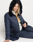 swest Geacă Cambrată Bleumarin cu Cusături Matlasate și Glugă cu Blană Avileria