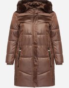 swest Geacă Maro Matlasată cu Glugă și Bordură de Blană Ravaselle