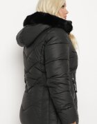 swest Geacă Neagră Matlasată cu Glugă detașabilă și Blană Ittella