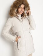 swest Geacă Parka Casuală Albă cu Glugă cu Blană Nallorea