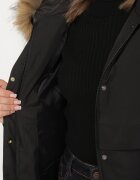 swest Geacă Parka Neagră Casuală cu Glugă cu Blană Nallorea