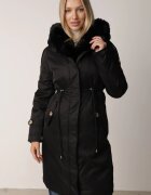 swest Geacă Parka Palton neagră de nailon decorată cu blană Faelana