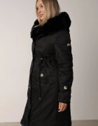 swest Geacă Parka Palton neagră de nailon decorată cu blană Faelana