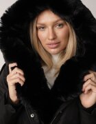 swest Geacă Parka Palton neagră de nailon decorată cu blană Faelana