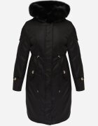 swest Geacă Parka Palton neagră de nailon decorată cu blană Faelana