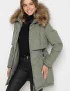swest Geacă Parka Verde Casual cu Glugă cu Blană Nallorea