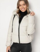 swest Jachetă Albă Matlasată Puffer cu Glugă și Benzi Decorative Relania