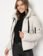 swest Jachetă Albă Matlasată Puffer cu Glugă și Benzi Decorative Relania