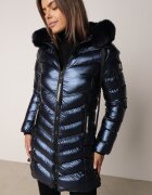 swest Jachetă matlasată bleumarin cu glugă decorată cu blană Kavenna