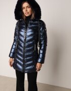 swest Jachetă matlasată bleumarin cu glugă decorată cu blană Kavenna