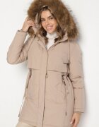 swest Jachetă Parka Casual Bej cu Glugă cu Blană Nallorea