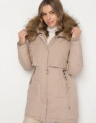 swest Jachetă Parka Casual Bej cu Glugă cu Blană Nallorea