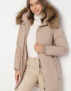 swest Jachetă Parka Casual Bej cu Glugă cu Blană Nallorea