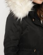 swest Jachetă Parka Negru-Bej cu bordură detașabilă de blană la glugă Inellae