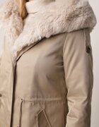 swest Jachetă Parka Palton Bej Nailon Decorată cu blană Faelana