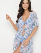 swest Kaftan de plajă Albastru-Roz cu flori cu legătură Ulonesia