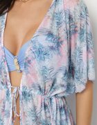 swest Kaftan de plajă Albastru-Roz cu flori cu legătură Ulonesia