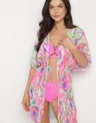 swest Kimono Fucsia din plasă cu model abstract și legătură Revarella