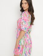swest Kimono Fucsia din plasă cu model abstract și legătură Revarella
