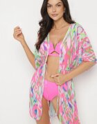 swest Kimono Fucsia din plasă cu model abstract și legătură Revarella