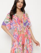 swest Kimono Portocaliu din plasă cu model abstract cu șnur Revarella