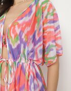 swest Kimono Portocaliu din plasă cu model abstract cu șnur Revarella