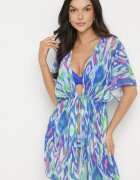 swest Kimono tip plasă albastru cu model abstract și legătură Revarella