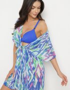 swest Kimono tip plasă albastru cu model abstract și legătură Revarella
