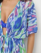 swest Kimono tip plasă albastru cu model abstract și legătură Revarella