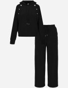 swest Set de trening cu glugă cu nasturi decorativi și pantaloni Eborissa Negru