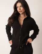 swest Set de trening cu pantaloni largi și bluză cu fermoar și guler tip tunică Aleea Negru