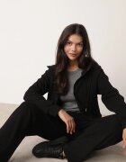 swest Set de trening din polar hanorac cu fermoar și pantaloni largi cu glugă Winalin Negru