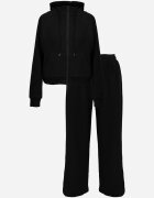 swest Set de trening din polar hanorac cu fermoar și pantaloni largi cu glugă Winalin Negru
