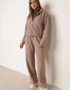 swest Set de trening din tricot rib pantaloni largi și bluză cu glugă Sinoh Bej închis