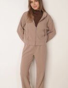 swest Set de trening din tricot rib pantaloni largi și bluză cu glugă Sinoh Bej închis