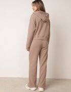 swest Set de trening din tricot rib pantaloni largi și bluză cu glugă Sinoh Bej închis