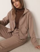 swest Set de trening din tricot rib pantaloni largi și bluză cu glugă Sinoh Bej închis