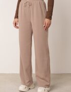 swest Set de trening din tricot rib pantaloni largi și bluză cu glugă Sinoh Bej închis