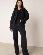 swest Set de trening din tricot rib pantaloni largi și bluză cu glugă Sinoh Bleumarin