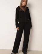 swest Set de trening din tricot rib pantaloni largi și bluză cu glugă Sinoh Negru